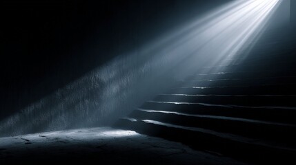 Steps to Illumination: A compelling image captures a set of stairs bathed in a dramatic beam of light, illuminating the path forward in a surreal and metaphorical representation.