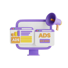3D Digital Ads Campaign Icon - Multi-Platform Advertising Strategy Symbol