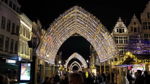 4K Christmas celebration in center of old city Antwerp