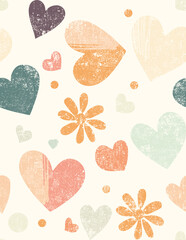 abstract cute colorful hearts seamless pattern design for kids, repeating wallpaper 