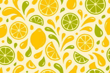 Bright lemon and lime pattern with drops illustrating freshness and summer vibes in warm colors