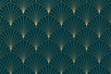 Art deco pattern with gold and teal colors on a background