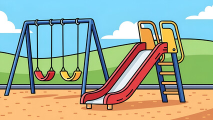 Fototapeta premium Children Playful Playground Swing Slide Scene