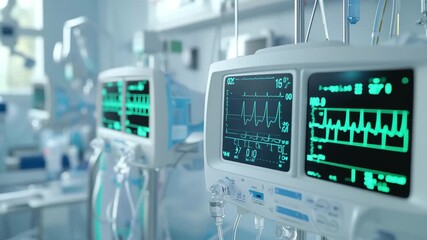 Monitors show real time heart rates and other vital signs in a healthcare facility during medical procedures