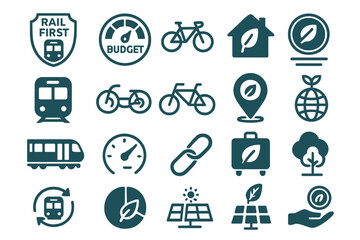 Fototapeta premium Icon collection of transport, environment, and budget themes in simple design on white background