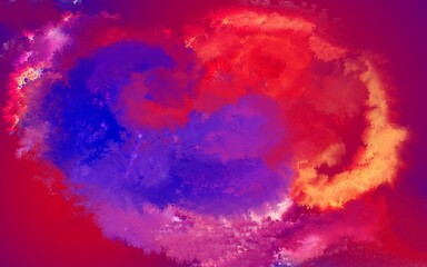 Dynamic abstract painting with explosive purple and orange brushstrokes
