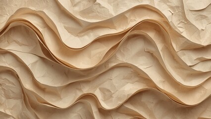 Obraz premium A close-up view of a wavy, layered, beige-colored paper design with smooth, flowing curves.