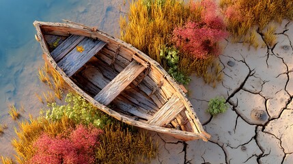 Old wooden boat on the river