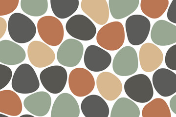 Abstract design with various shapes in different colors creating a pebble pattern on a light background
