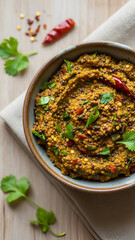Spiced Lentil Dal in Bowl with Fresh Herbs