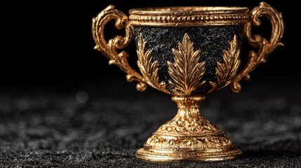 Golden Trophy on a Textured Surface: A meticulously crafted golden trophy, standing prominently against a textured backdrop, radiates elegance and achievement, symbolising success and victory. 
