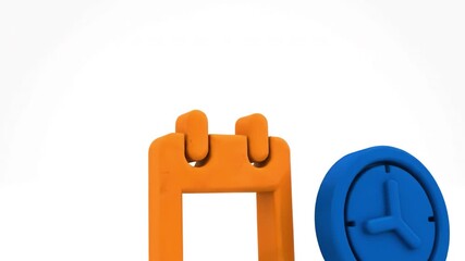 Orange calendar frame blue clock icon modern minimal calendar and time concept with playful colorful plastic texture studio lit composition conveying schedule planning and time management energy