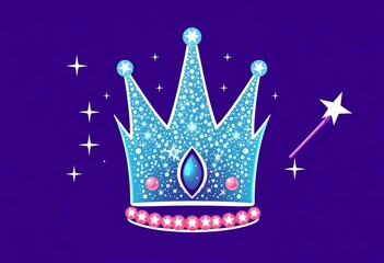 Whimsical vector illustration of a sparkling princess crown and magic wand, ideal as an SVG cut file for digital crafting and apparel ,  party,  whimsical