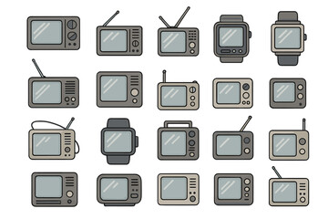 Various designs of televisions and smartwatches in a simple flat style displayed in a grid arrangement