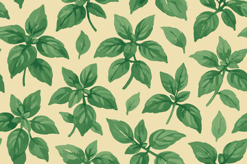 Pattern of green leaves on a light background with a focus on natural design and art concepts