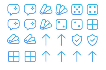 Various simple blue icons arranged in a grid showing design elements, shapes, and symbols for graphic use