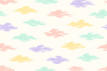 Soft clouds in pastel colors create a playful pattern against a light background in this design for decor and crafts