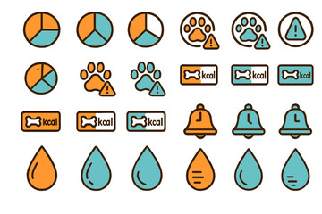 Icons showing food, fitness, and health information in flat design style for digital applications and websites