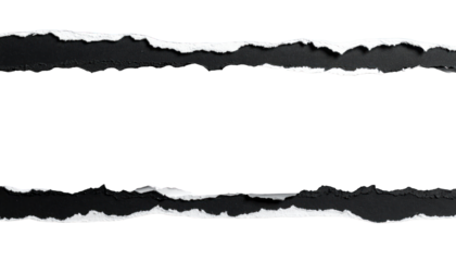 Torn black paper strips reveal a void, edges jagged with white highlights