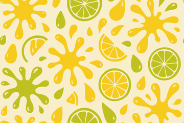 Colorful lemon and lime patterns with splashes on a light background