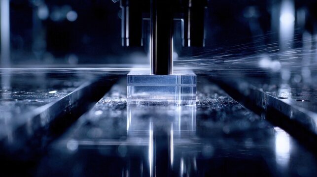 Medium shot of cobalt components undergoing stress testing in a hightech lab showing precise machinery applying force to assess material endurance.