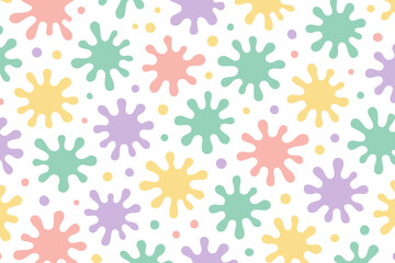Colorful shapes and dots create a playful pattern on a white background for a fun design project in a creative setting