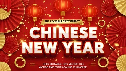 Chinese new year editable text effect with red and gold decorations on red background