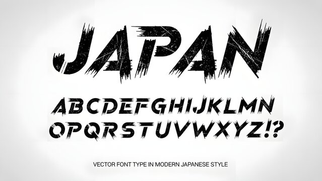 Japanese brush stroke font style alphabet isolated on white background with black text