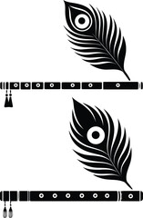 Black and White Indian Flute (Bansuri) and Peacock Feather Vector Art © MostTanzila