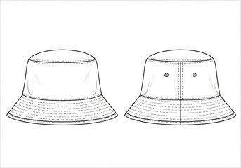 Bucket Hat Sketch Mockup Front and Back View Casual Headwear Drawing