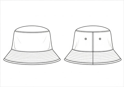 Bucket Hat Sketch Mockup Front and Back View Casual Headwear Drawing