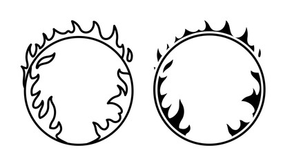 Linear icon. Circus fire ring for jumping trained animals and tricksters. Simple black and white vector isolated on white background © RNko