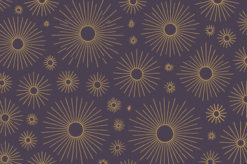 Design featuring various sunburst patterns on a dark background with golden outlines created for a decorative purpose