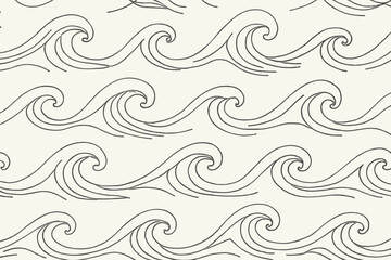Fototapeta premium Waves drawn in simple lines on a light background, creating a continuous pattern across the surface