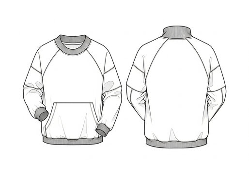 Hoodie Sweatshirt Sketch Mockup Front and Back View Casual Apparel Illustration