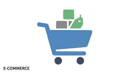 Shopping cart filled with boxes and tag representing e-commerce. © Novi