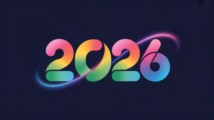 A colorful and vibrant representation of the year 2026 in bold, gradient numbers