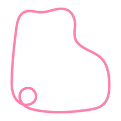 Simple outline illustration of a pink baby bootie on a black background with a small circle detail