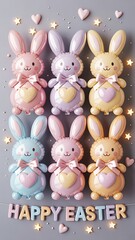 Obraz premium Six Colorful Easter Bunny Balloons with Happy Easter Text