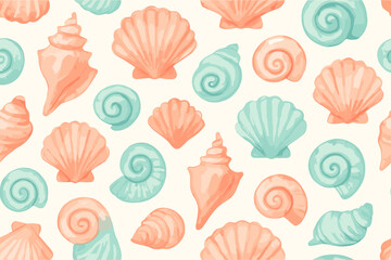 Shell patterns in soft colors create a repeating design for coastal decor and craft projects