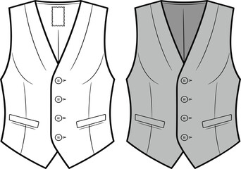 Waistcoat Vest Technical Sketch Set Featuring White and Grey Formal Apparel Design Flat Templates
