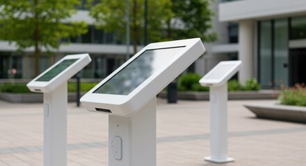 Outdoor interactive displays in a modern urban setting