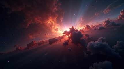 Fototapeta premium Vibrant cosmic nebula with fiery orange and blue hues