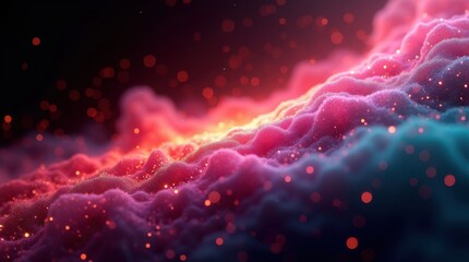 Vibrant cosmic nebula with swirling pink and blue gas clouds and stars