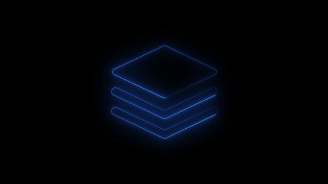 Glowing neon blue color vertical book icon animation. Neon open symbol digital book library, school read, university education, open book and beautiful cyan colors on black background