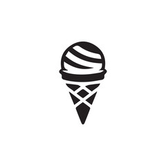Minimalist black and white ice cream cone icon isolated on white background