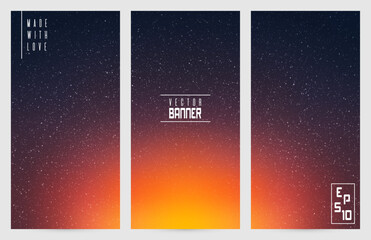 Clouds and stars in space. Orange blue twilight vector banners set © arvitalya