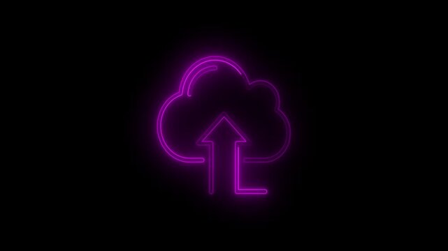Advanced Neon Glowing Cloud Computing Icon with Arrow Icon Animation for Futuristic Technology, Digital Data Transfer, and Modern UI HUD Motion Graphics with Abstract Cyber Network Design Elements.
