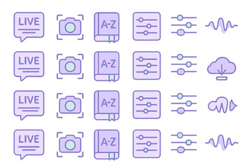 Icons representing live stream features, settings, and adjustments for online content creation tools
