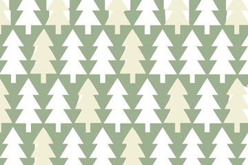Pattern of white and cream trees on green background in simple design